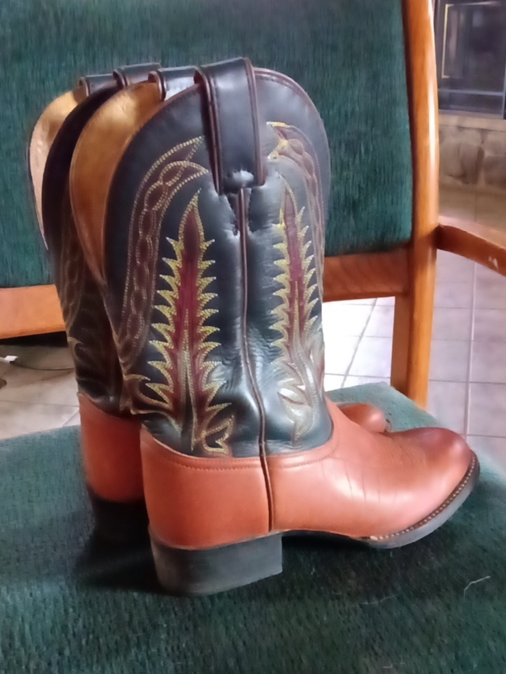 Tony Lama Two-Tone Brown & Dark Green Western Cowboy Boots